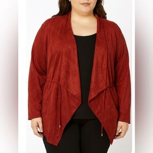 Skies are Blue jacket open front cascade waterfall burnt orange SZ XL Faux suede